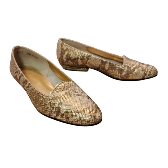 California Magdesians Shoes Women 6.5 Gold Leather Snakeskin Print Slip On Vtg - Picture 4 of 14
